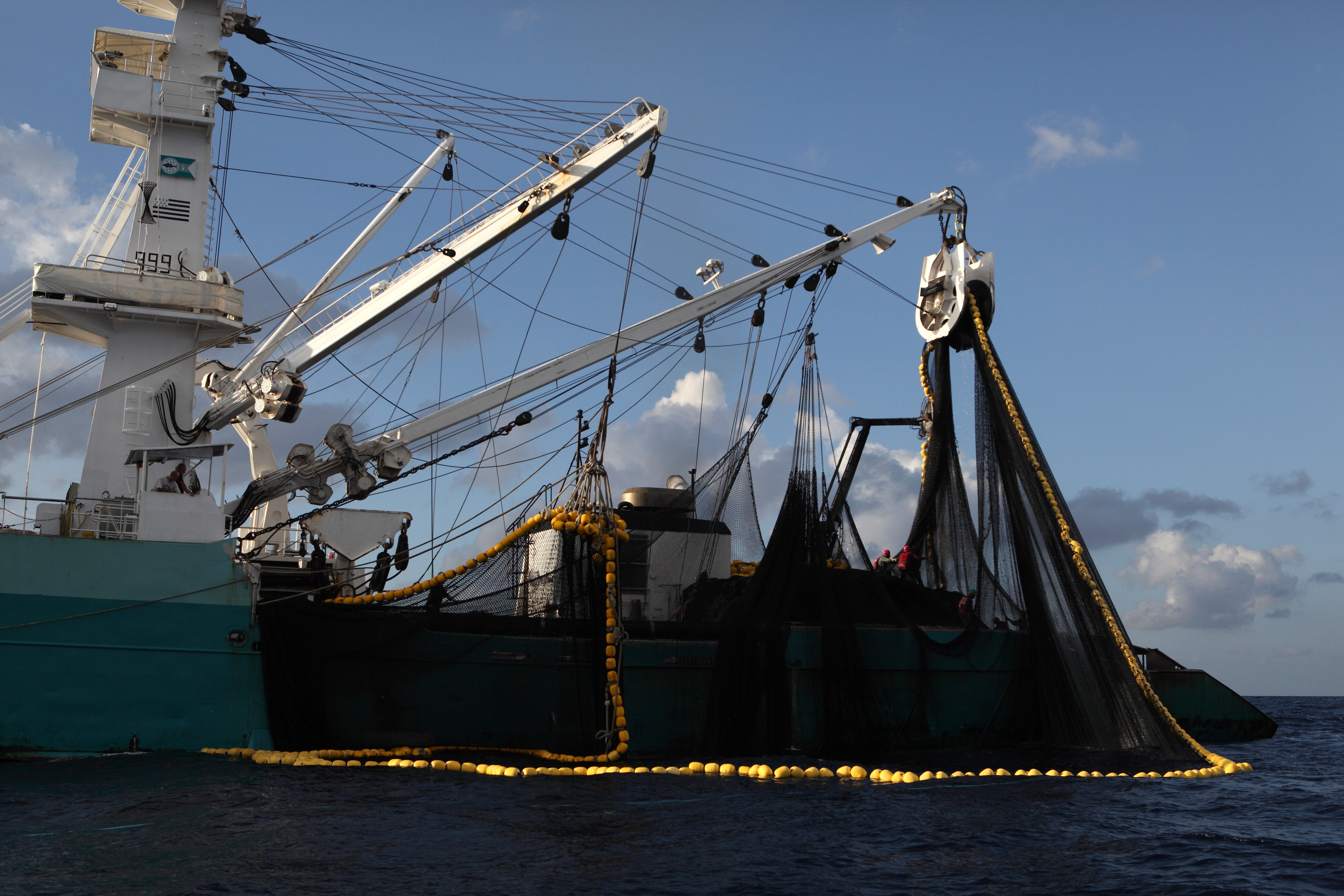 Fishing boat in the Indian Ocean Purse seine type fishing boat in the Indian Ocean with empty nets
