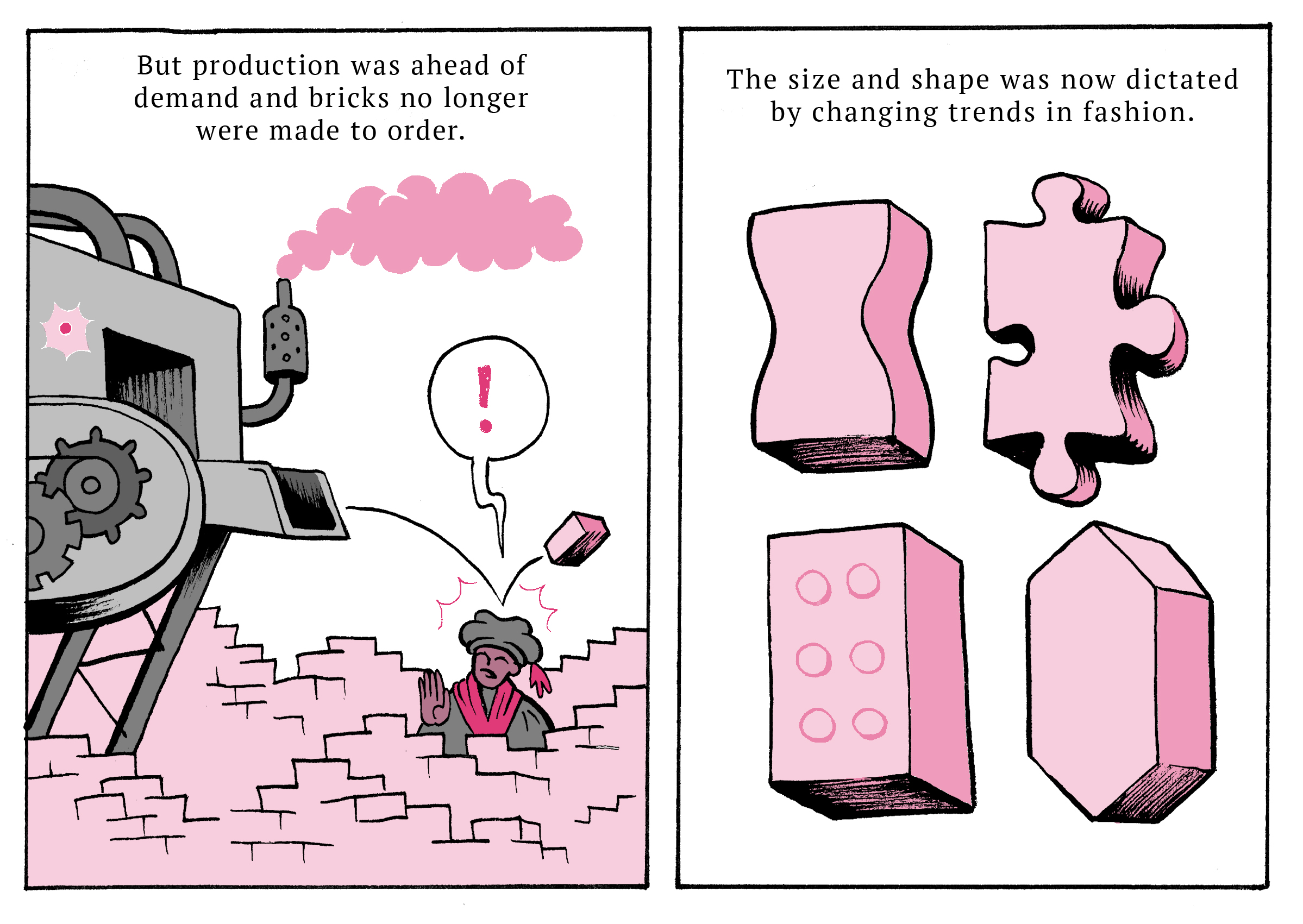 But production was ahead of demand and bricks no longer were made to order. The size and shape was now dictated by changing trends in fashion.